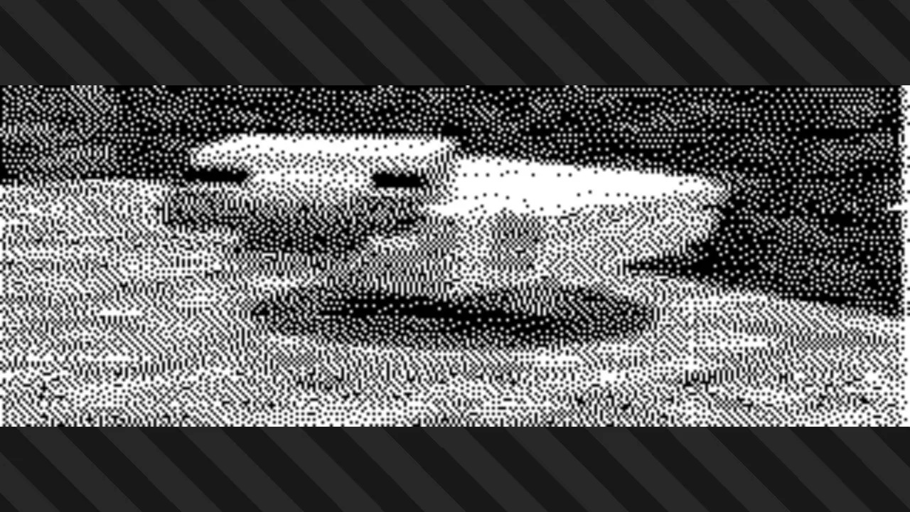 duck.png renditioned in the Splatoon 3 message creator, using 1-bit dithering.