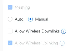 Screenshot of the UniFi web UI, with two "Allow Wireless Downlinks" and "Allow Wireless Uplinking" checkboxes