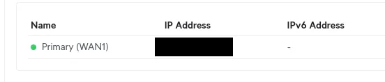 Screenshot of the UniFi UI showing that no IPv6 address is present